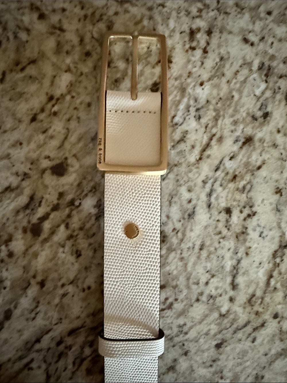 rag & bone Rebound Leather Belt Antique White Rectangular Gold Tone Buckle SZ M - Picture 2 of 11